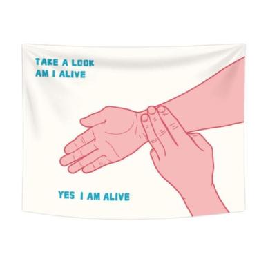 Imagem de Tapeçaria de parede Dê uma olhada Estou vivo Sim, estou vivo 100x70cm 