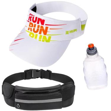 Imagem de kit Corrida Viseira Hupi Cinto Hidratação com Squeeze 250ml Run For Run Life Branca-Unissex