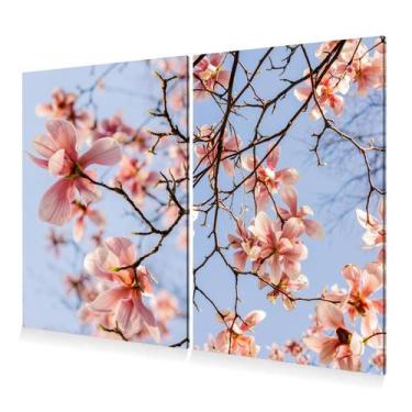 Imagem de Kit 2 Quadros Decoração Flores de Magnólia Rosa Canvas 60x40 - DC Expr