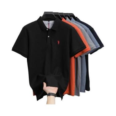 Imagem de Camisa Polo Masculina De Algodão Respirável Com Bordado, Manga Curta, 