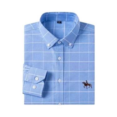 Imagem de Camisa Formal Masculina De Manga Longa Em Oxford 100% Algodão, Estampa