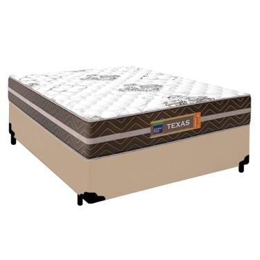 Imagem de Cama Box Casal Sintético + Colchão Molas Ensacadas Texas Colchões 138cm Bege - Suporta...