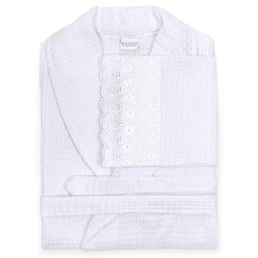 Imagem de Roupão Piquet Favo Cristal Renda Renascença Bordado Buettner, Branco m
