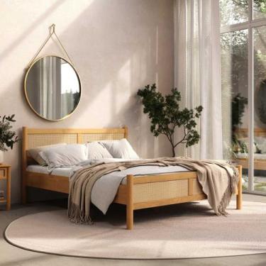 Imagem de Cama Queen Rattan Madeira Maciça 200 x 160 cm Freijó Cefira - IDIMEX