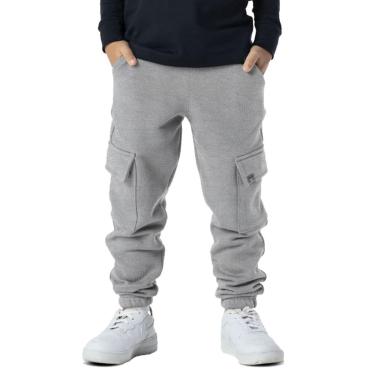 Imagem de Calça Infantil Menino Moletom Cargo Inverno Bolso Lisa Cinza-Masculino
