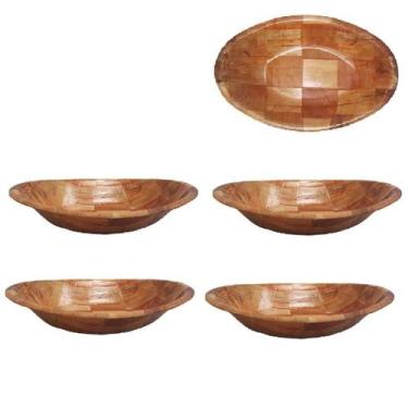 Imagem de 4 Gamelas Travessa Tigela Bambu Servir Petiscos Cozinha 26cm - Chinato