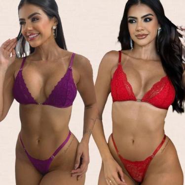 Imagem de Kit 2 Conjuntos Lingerie Sem Bojo Sarah Tamanho:GCor:Vermelho Fúcsia -
