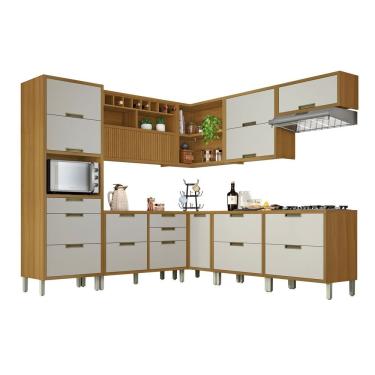 Imagem de Cozinha Completa Imperatriz 3 Portas 1 Gaveta Madeira 268cm Off White Texturizado 9 Peças