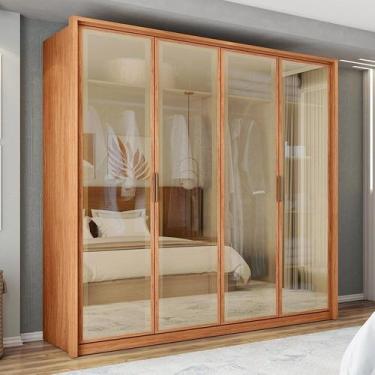 Imagem de Guarda Roupa 4 Portas Reflecta 3 Gavetas 100% MDF Freijó New Reflex - 