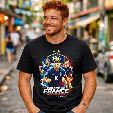 Imagem de Camiseta Preta Masculina Seleção França Mbappé Copa 2026 Algodão 30.1 Premium Streetwear Homens-Masculino