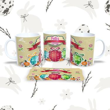 Imagem de Caneca de Porcelana Páscoa 63 Decorada para Bebidas Quentes Ou Frias 325ML Compatível c...