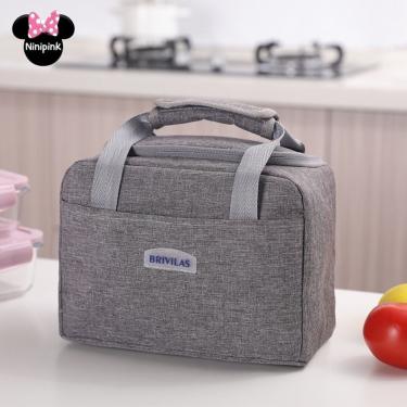 Imagem de Bolsa Térmica Fitness para Marmita e Necessaire OEM em Tecido Oxford com Folha de Alumínio 25x14x19cm Cinza Unissex