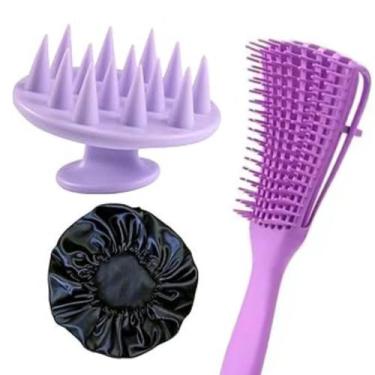 Imagem de Kit Escova Massageadora Escova Polvo Touca De Cetim Simples Variadas -