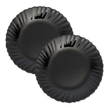 Imagem de Jogo 2 Prato Raso de Vidro Preto Opalino Feston 26cm Em Casa Tem - EmC