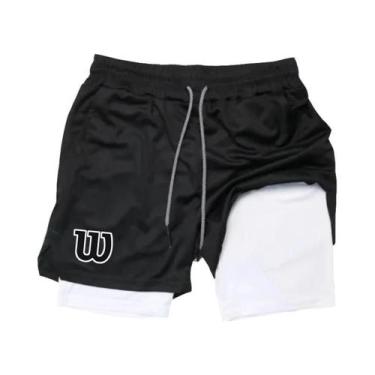 Imagem de Shorts De Corrida Masculinos Em Malha Respirável 2 Em 1 Com Dupla Cama