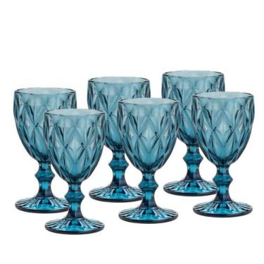 Imagem de Conjunto 6 Taças 325ml P/Água de Vidro Sodo-Calcico Diamond Azul Lyor