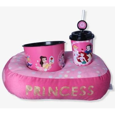 Imagem de Kit Almofada + Balde Pipoca + Copo Infantil Princesas Disney - Zona Cr