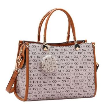 Imagem de Bolsa Feminina Transversal Chenson CG85410 Monograma Elegance Cor:Bege