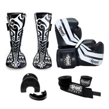 Imagem de Kit Luva De Muay thai Comfy Spank Protetor Bucal Bandagem, Preto, 14 O