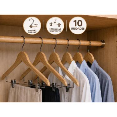 Imagem de Kit 10 Cabide Com Presilha De Madeira Rrister Premium Resistente com Cava