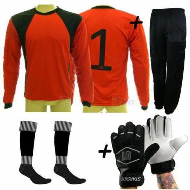 Imagem de Conjunto 1Camisa 1Calca 1Meia 1Luva Goleiro vrm/pto infantil Tam: 6 a 