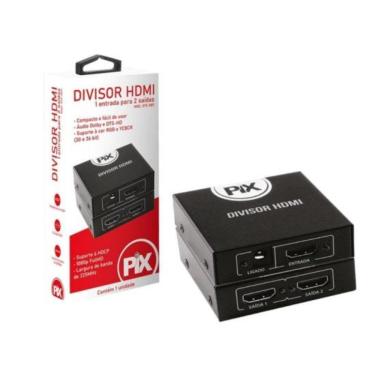 Imagem de Divisor HDMI 1.3 Pix 1 Entrada 2 Saídas para TV e Monitor com Suporte 1080p e 3D Preto