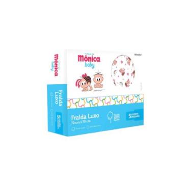 Imagem de Fralda de Pano Bebê Luxo 5 Unidades Turma da Mônica Baby 70X70 100% Al