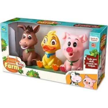 Imagem de Kit 3 Bonecos de Vinil Farm Trio Fazendinha Pato Porco Cavalo Cometa R