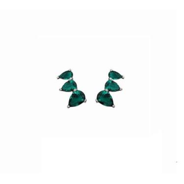 Imagem de Mini ear cuff três gotas esmeralda banhado a ródio branco - VIDIÈ
