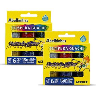 Imagem de Tinta Guache Fantasia Glitter Kit 2 Caixas de 6 Cores - Acrilex, 2001,