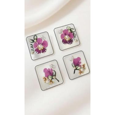 Imagem de 100 Adesivos De Unha Flor Artesanal Com Pedras - Congratulations Store