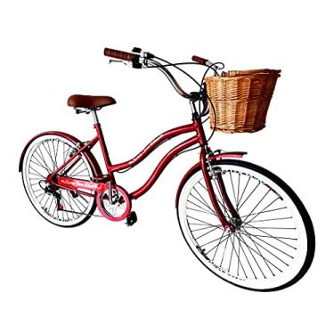 Imagem de Bicicleta Feminina Aro 26 Retrô Urbana 6v Vermelho