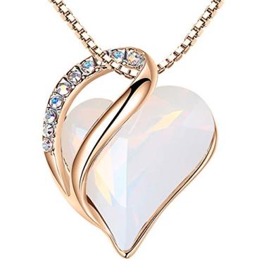 Imagem de Leafael Colar com pingente de coração de amor banhado a ouro rosa 18K com pedra de cura cristal joias presentes para mulheres, 45,72 cm + 5,08 cm, Metal, não conhecido