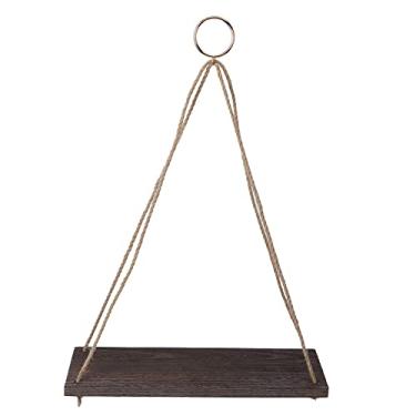 Imagem de Rack de suspensão de parede, rack de armazenamento de placa de armazenamento de madeira, prateleira de parede de madeira + material de corda de cânhamo para sala de estar para quarto(#1)