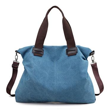 Imagem de Sunshinejing Bolsa feminina de lona, bolsa tiracolo de ombro, bolsa de viagem para trabalho, Azul, One Size