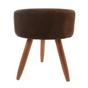 Imagem de Puff Banqueta Redondo Para Sala Quarto Penteadeira Suede Marrom Pés Natural