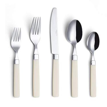 Imagem de ANNOVA Conjunto de talheres/talheres de aço inoxidável - alças coloridas - garfos de jantar, garfos de salada, facas de mesa, colheres de sopa, colheres de chá - (creme, 20 peças)