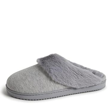 Imagem de Dearfoams Pantufa feminina de malha canelada com dália, Cinza-claro mesclado, X-Large