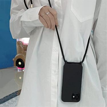 Imagem de Capa de suporte de cordão de colar de corpo cruzado de luxo para iphone 11 12 13 pro max mini xs xr x 6s 7 8 plus se2 capa de alça de silicone macio, preto, para iphone 8 plus