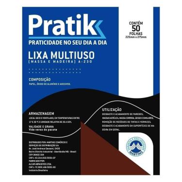 Imagem de Lixa Pratik Massa e Madeira G180 225x275mm - Embalagem com 50 Unidades