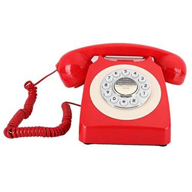 Imagem de V BESTLIFE Telefone antigo para decoração de casa, telefone fixo vintage retrô com fio, telefone europeu clássico com visor de identificação de chamada, rediscagem mãos livres telefone fixo
