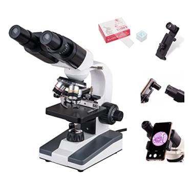 Imagem de Kit de acessórios para microscópio 40X-640X monóculo/binóculo/microscópio biológico trinocular com 12,5X corrediças de microscópio para lente de telefone celular (cor: binóculo com lente)