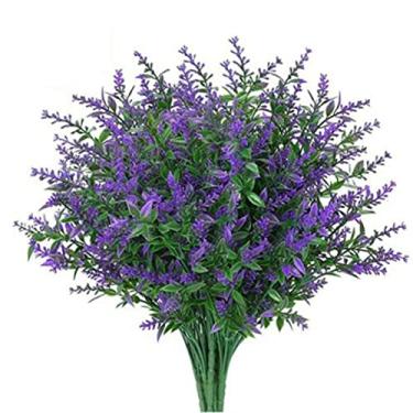 Imagem de Kiboule 8 pçs Lavanda Artificial Plantas de Flores Falsas Resistente a UV Arbustos de Verdura de Plástico para Cozinha Casa Casamento Escritório Jardim Decoração Ao Ar Livre