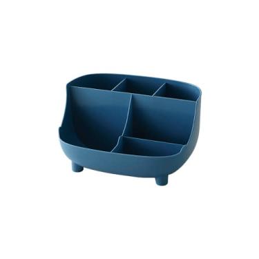 Imagem de Organizador de mesa de 6 voltas criativo porta-canetas multifuncional de maquiagem para mesa de maquiagem caixa de armazenamento de lápis para escritório papelaria escolar (azul)