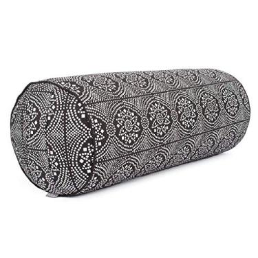 Imagem de YOGATERIA Bodhi Almofada Cilíndrica Bolster Maharaja |P/Meditação, Relaxamento e Yoga Restaurativa | Recheio de Kapok/fibra de paina e capa em algodão 65cm x 22cm 1.7kg (Bandhani/Preto e Branco)