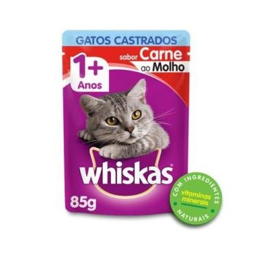 Imagem de Sache Whiskas 1+ Adulto Gatos Castrados Carne 85G Kit 20 Und