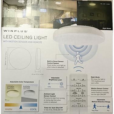 Imagem de Winplus LM56123-6 Luz de teto de LED ativada por movimento e controle remoto, branca