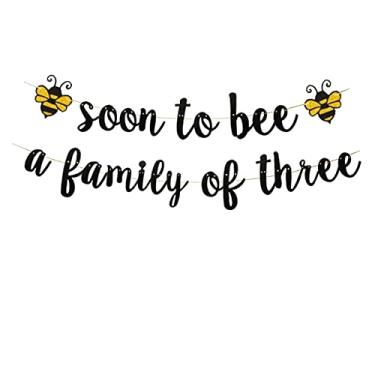 Imagem de KUNGOON Soon To Bee a Family of three Banner, Welcome Baby Party Banner, Bumble Bee Theme Baby Shower/Mommy to Bee/Daddy to Bee Party Supplies Decoration(Preto).