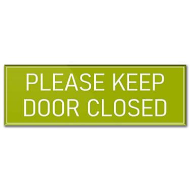 Imagem de Please Keep Door Closed Sign Green 9" x 3" - Etiquetas de parede de porta autoadesivas placa para escritórios empresas casa