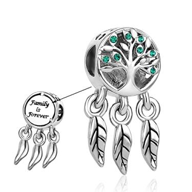 Imagem de TGLS Árvore genealógica da Vida Berloques Apanhador de Sonhos com Borla de Folha Família é para Sempre Contas Compatível com Pulseiras Pandora, Metal, Cobre, Metal, Cobre